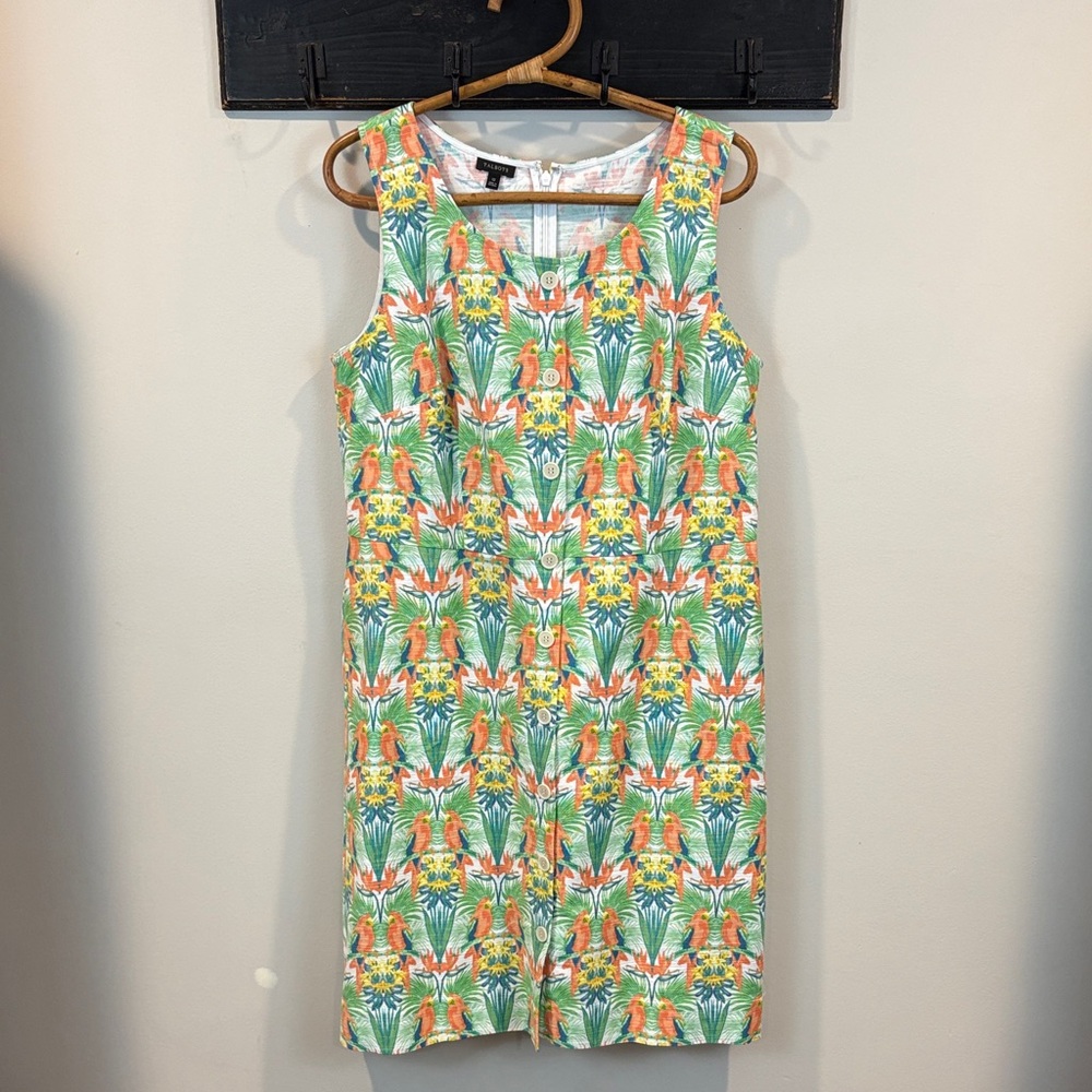 NWOT Talbots Tropical Palm Parrot Shift Dress Size 12